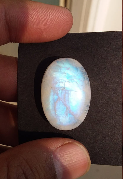 Natural Rainbow Moonstone Oval Shape Blue Fire Cabochon 27.5x19x8.5 MM 39 Carat Stone Semi Precious Loose Gemstone