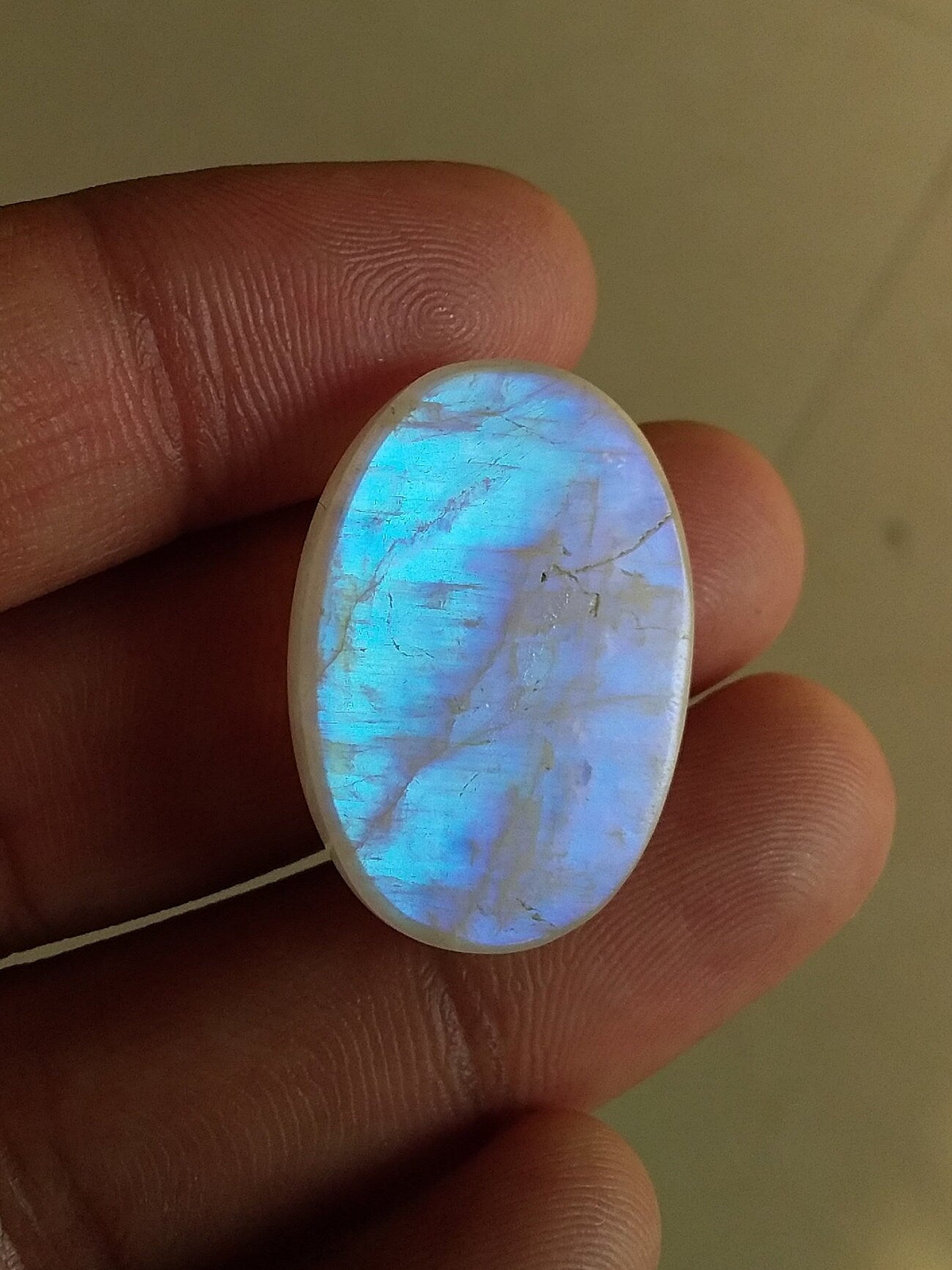 Natural Rainbow Moonstone Oval Shape Blue Fire Cabochon 27.5x19x8.5 MM 39 Carat Stone Semi Precious Loose Gemstone