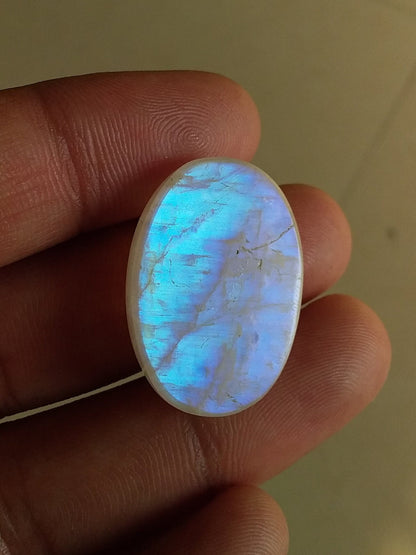 Natural Rainbow Moonstone Oval Shape Blue Fire Cabochon 27.5x19x8.5 MM 39 Carat Stone Semi Precious Loose Gemstone