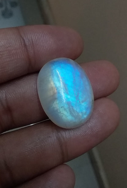 Natural Rainbow Moonstone, Oval Shape Blue Fire Cabochon, 25x18.5x7 MM 28 Carat Stone, Semi Precious Loose Gemstone