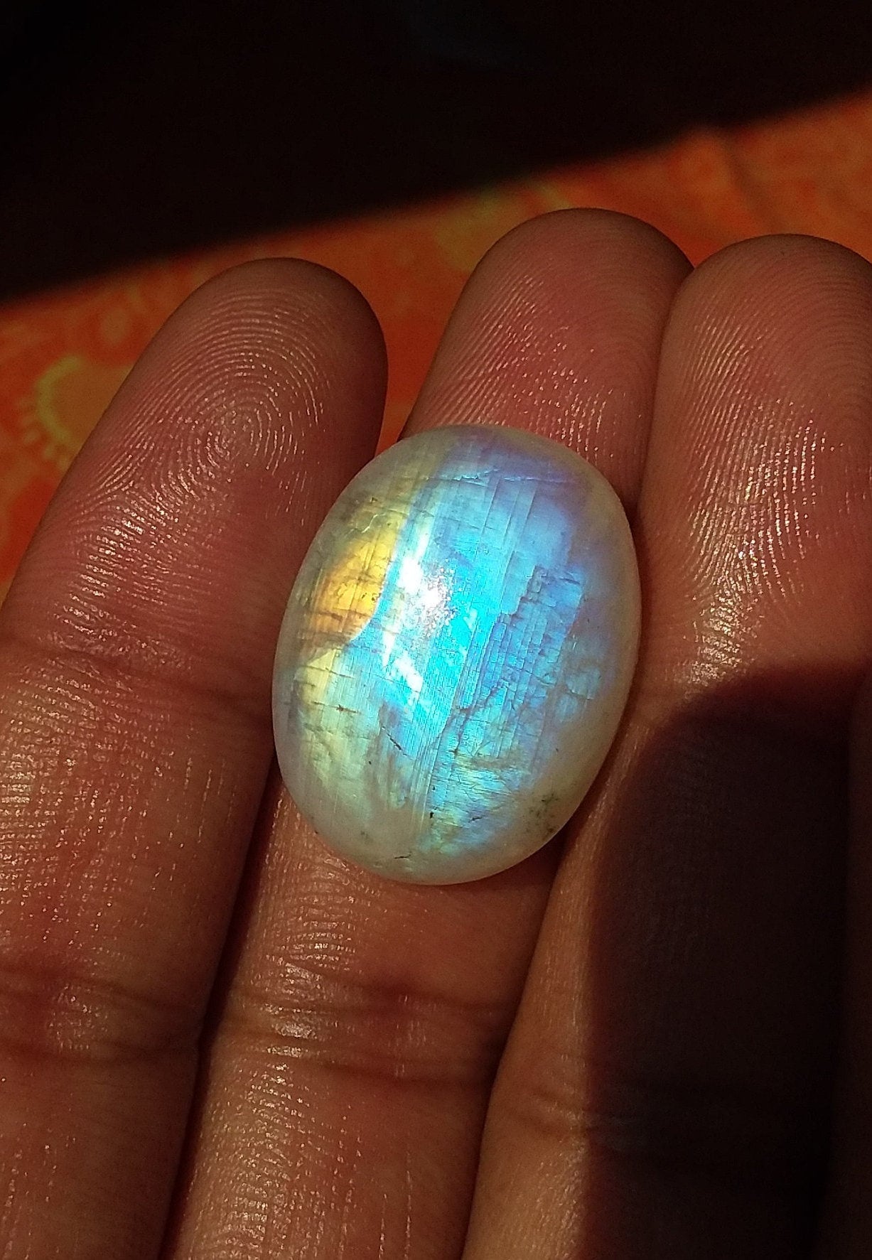 Natural Rainbow Moonstone, Oval Shape Blue Fire Cabochon, 25x18.5x7 MM 28 Carat Stone, Semi Precious Loose Gemstone