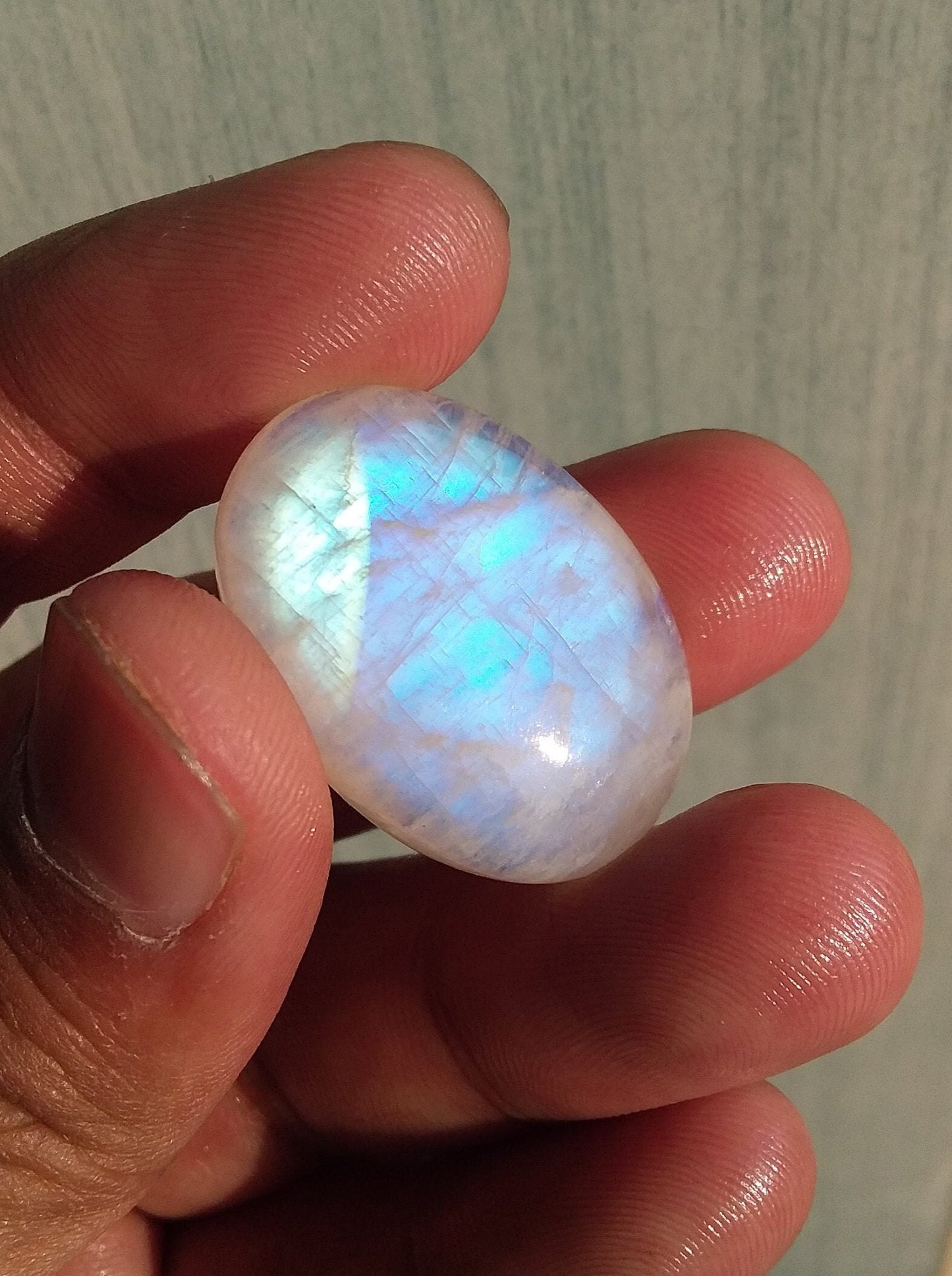 Natural Rainbow Moonstone Oval Shape Blue Fire Cabochon Stone, Semi Precious Loose Gemstone 42.50 Cts 29x20x8 MM