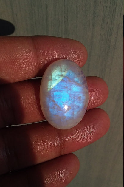 Natural Rainbow Moonstone Oval Shape Blue Fire Cabochon Stone, Semi Precious Loose Gemstone 42.50 Cts 29x20x8 MM