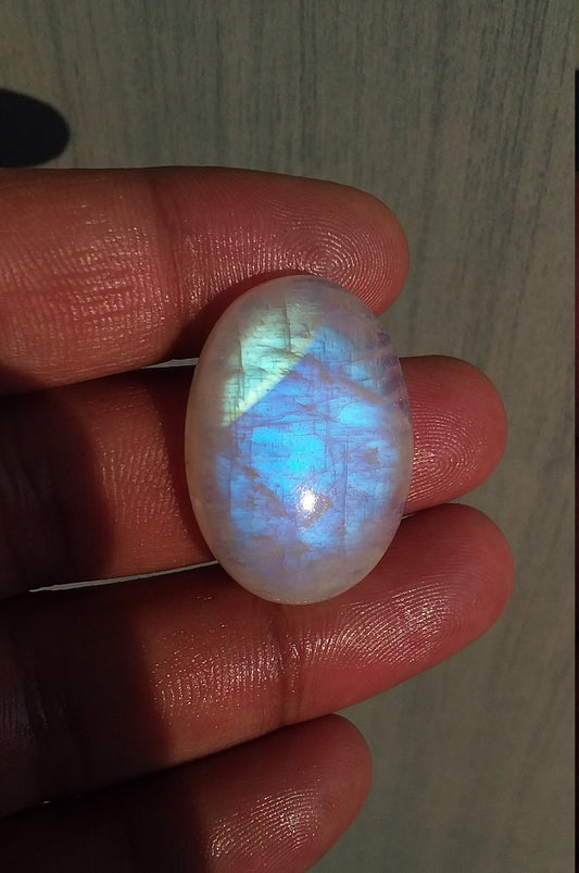 Natural Rainbow Moonstone Oval Shape Blue Fire Cabochon Stone, Semi Precious Loose Gemstone 42.50 Cts 29x20x8 MM