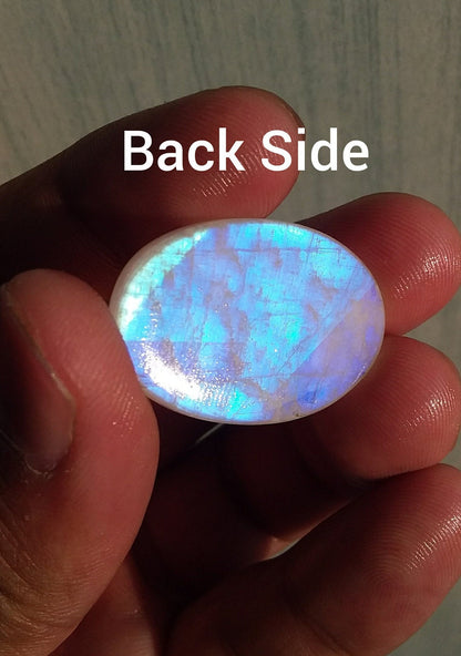 Natural Rainbow Moonstone Oval Shape Blue Fire Cabochon Stone, Semi Precious Loose Gemstone 42.50 Cts 29x20x8 MM