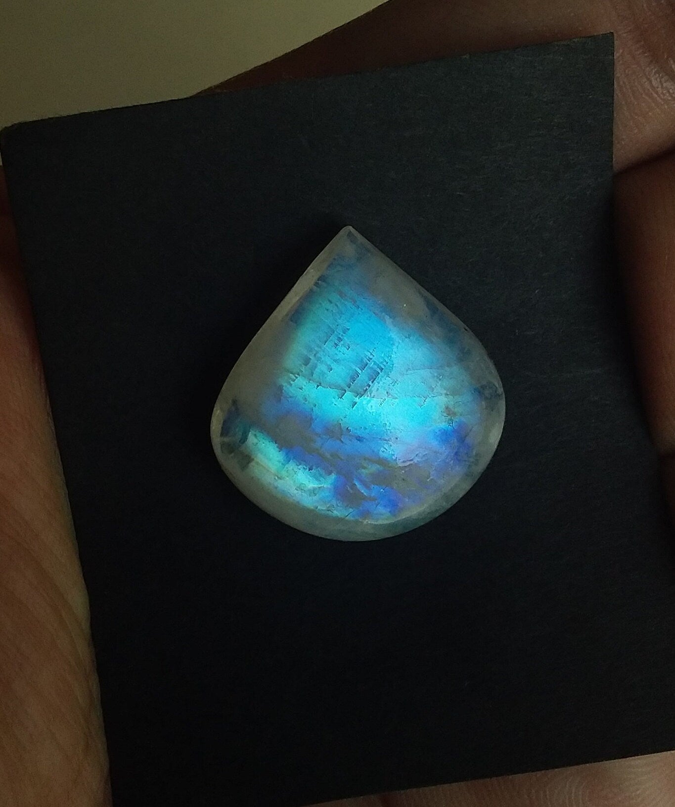 Natural Rainbow Moonstone Pear Shape Blue Fire Cabochon Stone Semi Precious Loose Gemstone 23x22x7 MM 24.00 Cts
