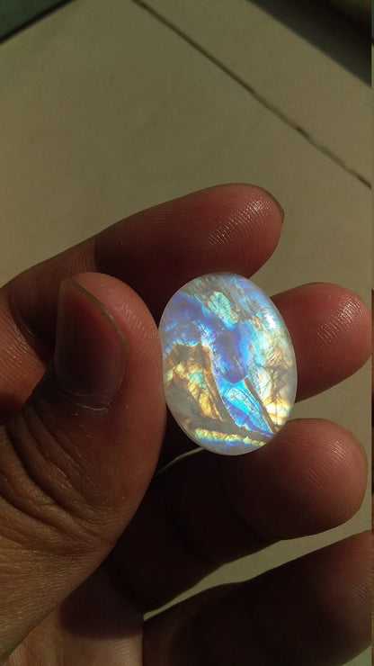 Multi Fire Cabochon Rainbow Moonstone, Both Side Flash Moonstone, Oval Shape Moonstone, 29.30 Cts 25x19x8.5 MM