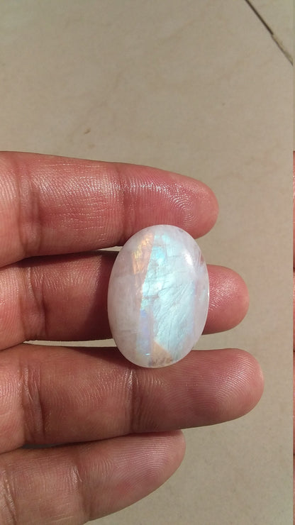 Loose Moonstone, Natural Rainbow Moonstone, Oval Shape Gemstone, Blue Fire Cabochon Stone, Semi Precious Loose Gemstone for Jewelry Making