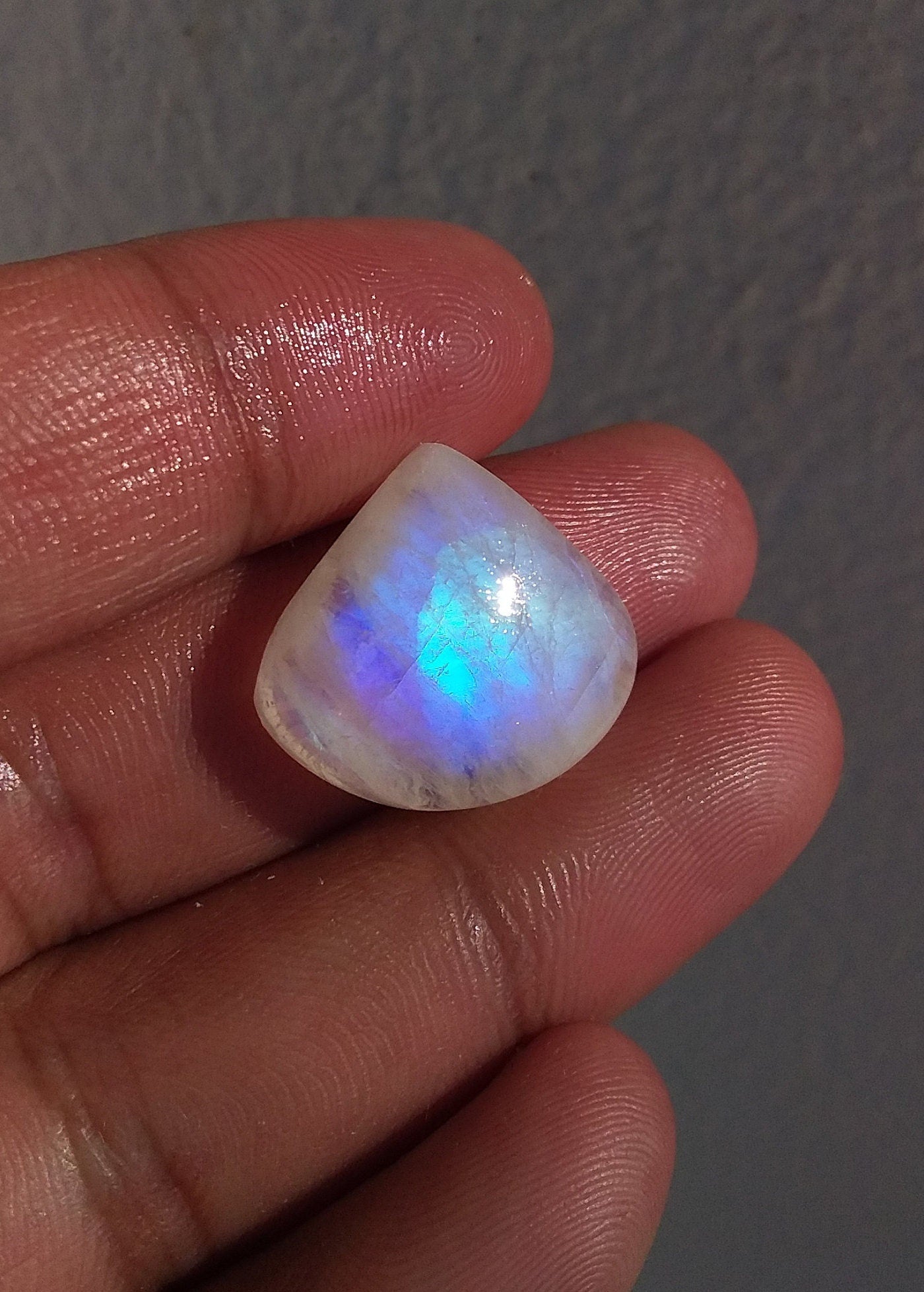 Natural Rainbow Moonstone, Pear Shape Blue Fire Cabochon Stone, Semi Precious Loose Gemstone, Pear Cabochon Moonstone 21x19x7 MM 20 Cts