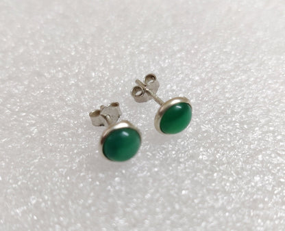 Green Onyx Stud Earrings, 925 Sterling Silver Studs, Green Gemstone Tiny Studs, Emerald Green Earrings, Daily wear Jewelry, Gift for Her