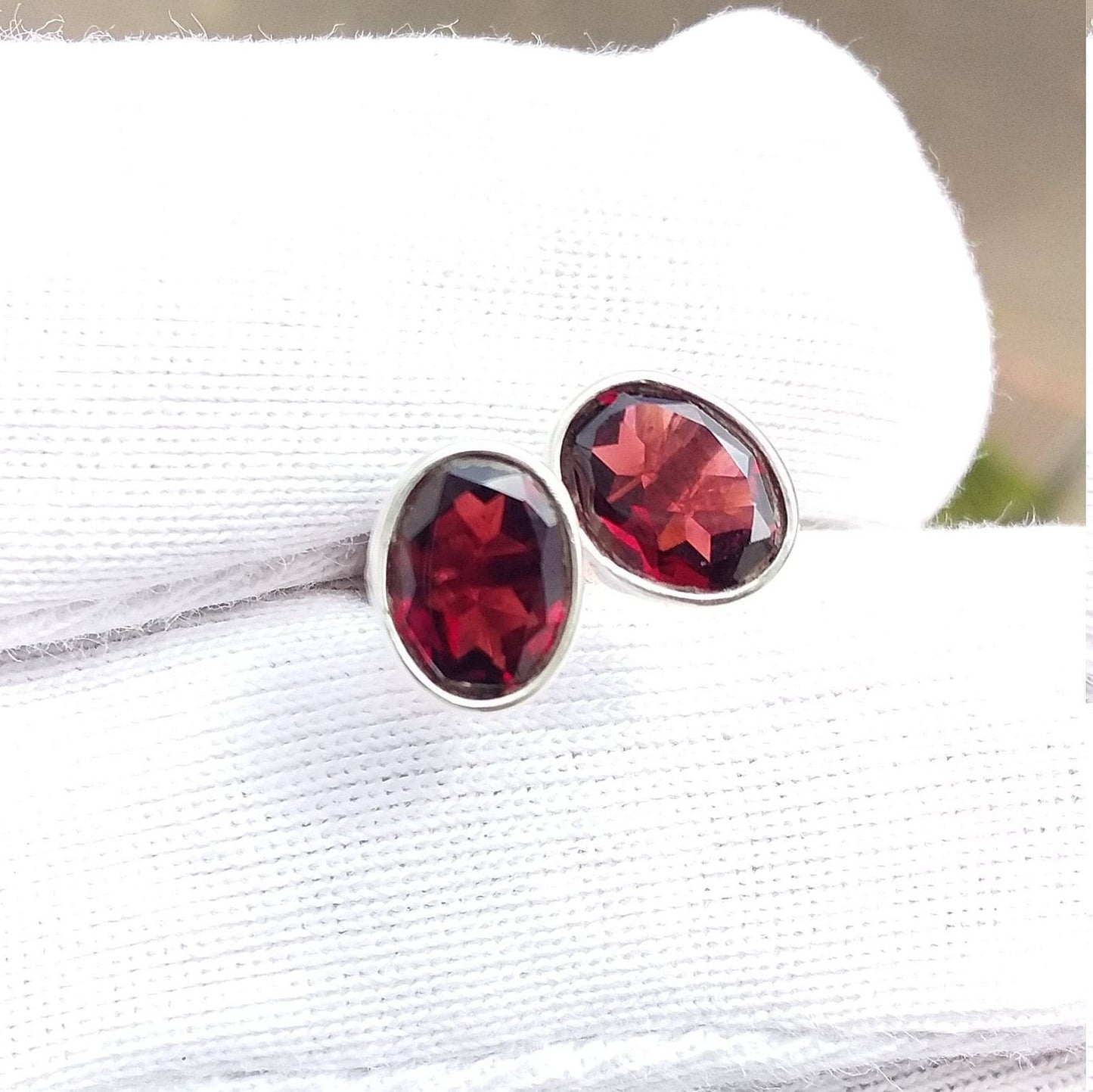 Natural Red Garnet Stud Earrings, 925 Sterling Silver Studs, Garnet Earrings, Gemstone Post Earrings, January Birthstone, Gift for Her