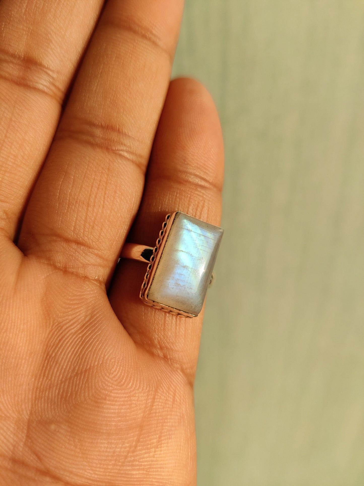 Natural Rainbow Moonstone Sterling Silver Handmade Ring, Birthstone Ring, Gemstone Ring, Blue Flash Stone Ring, Gift for Her