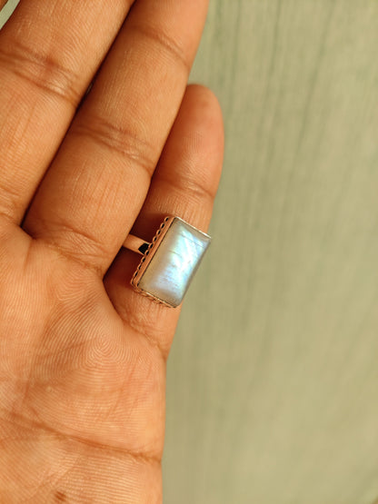 Natural Rainbow Moonstone Sterling Silver Handmade Ring, Birthstone Ring, Gemstone Ring, Blue Flash Stone Ring, Gift for Her