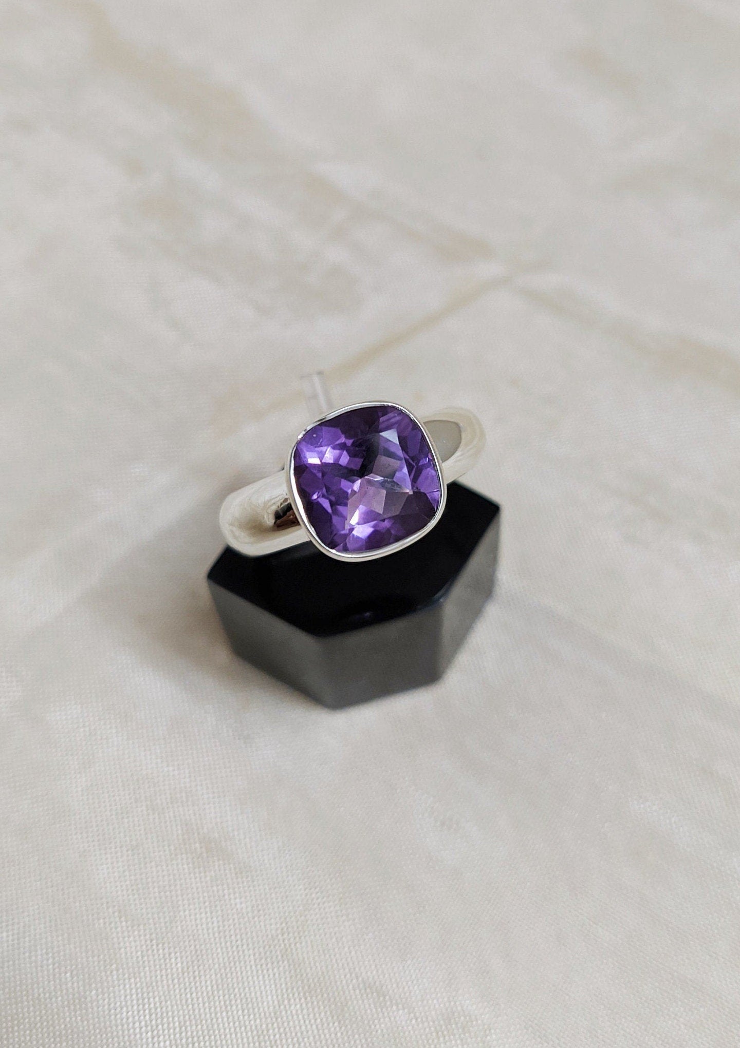 Natural Amethyst 925 Sterling Silver Handmade Ring, Healing Crystal Ring, February Birthstone Jewelry, Purple Stone Ring Size 6 & 7