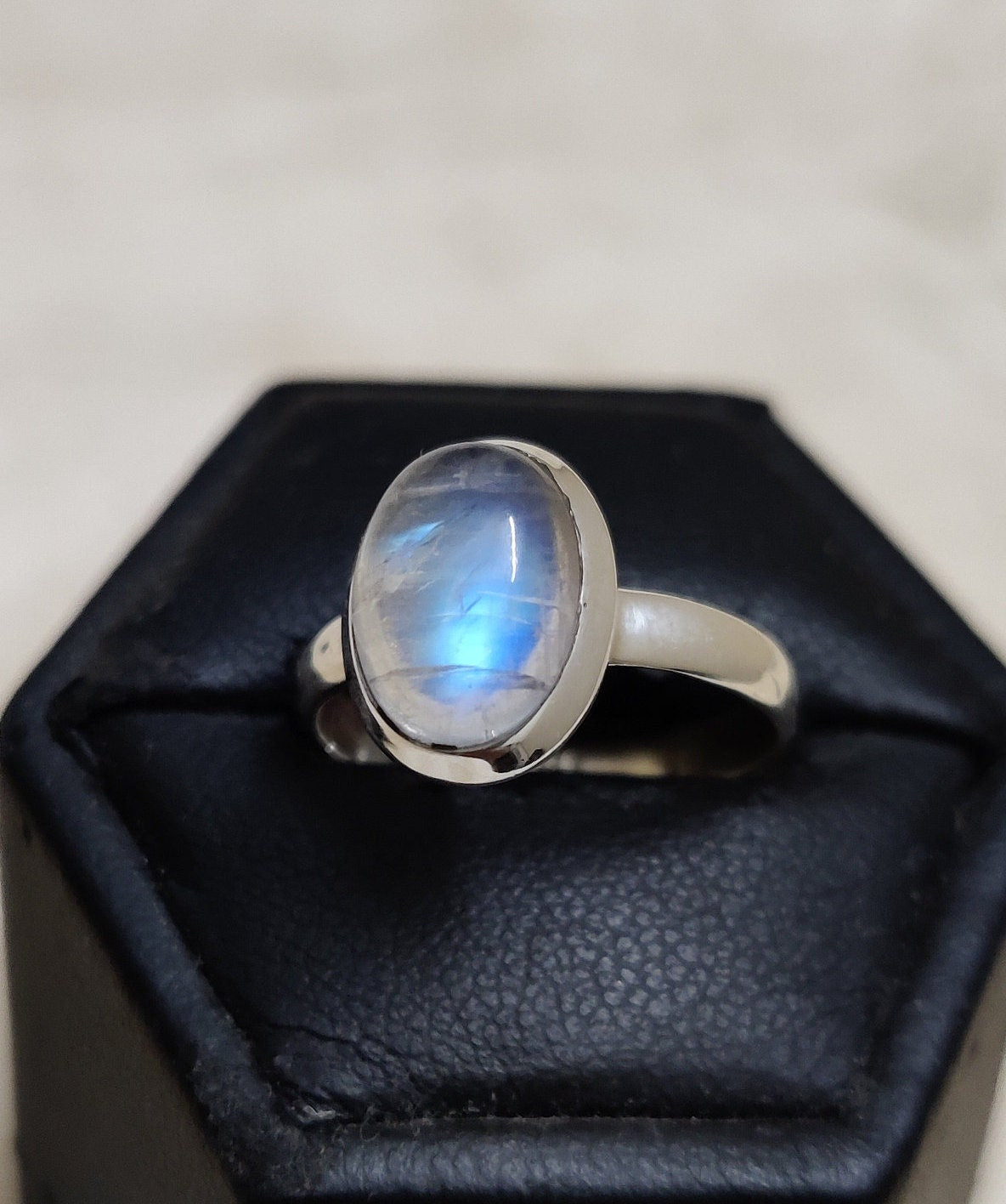 Rainbow Moonstone Ring, 925 Sterling Silver Ring, Cabochon Gemstone, Gift for Anniversary, For Women, Natural Stone, Blue Flash Moonstone