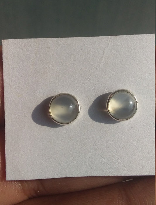 White Moonstone Sterling Silver Stud Earrings, Moonstone Earrings, Gemstone Stud Earrings, Daily Wear Earrings, Gift Idea for Girls