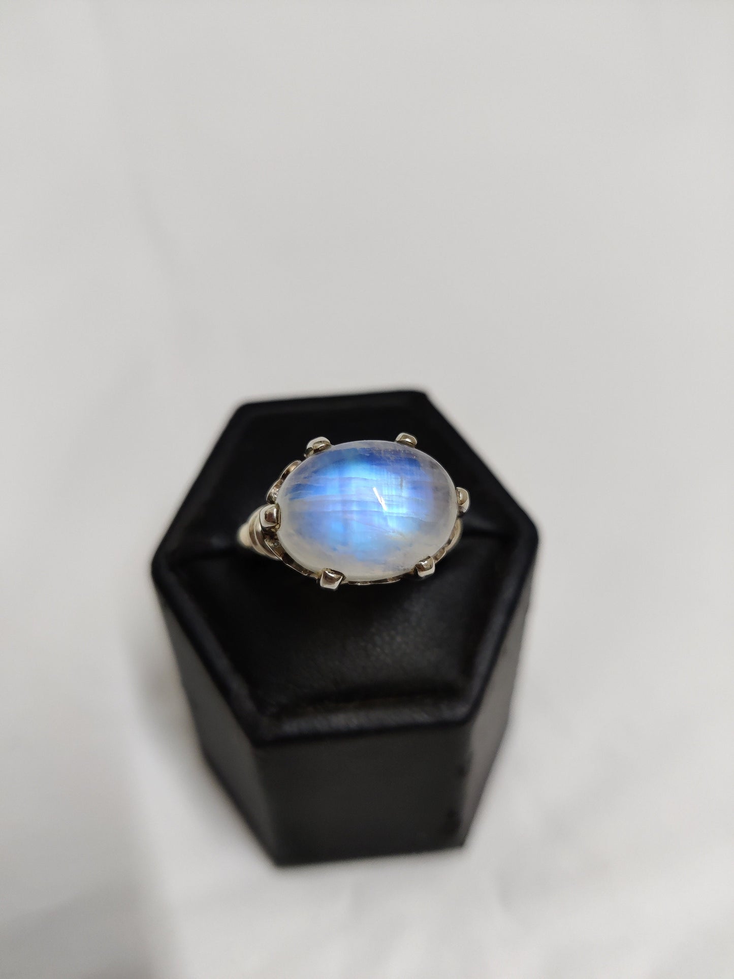 Blue Flash Rainbow Moonstone Ring, Natural Gemstone Ring, 925 Sterling Silver Ring, Jewelry Gift for Her, June Birthstone