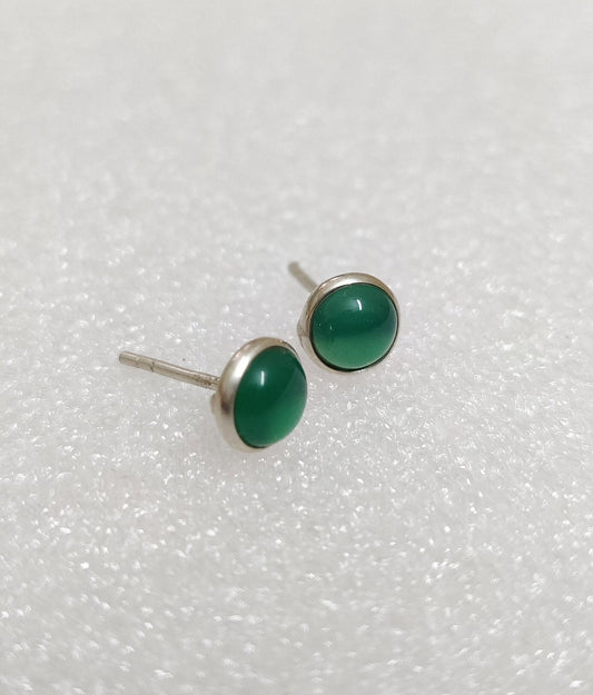 Green Onyx Stud Earrings, 925 Sterling Silver Studs, Green Gemstone Tiny Studs, Emerald Green Earrings, Daily wear Jewelry, Gift for Her