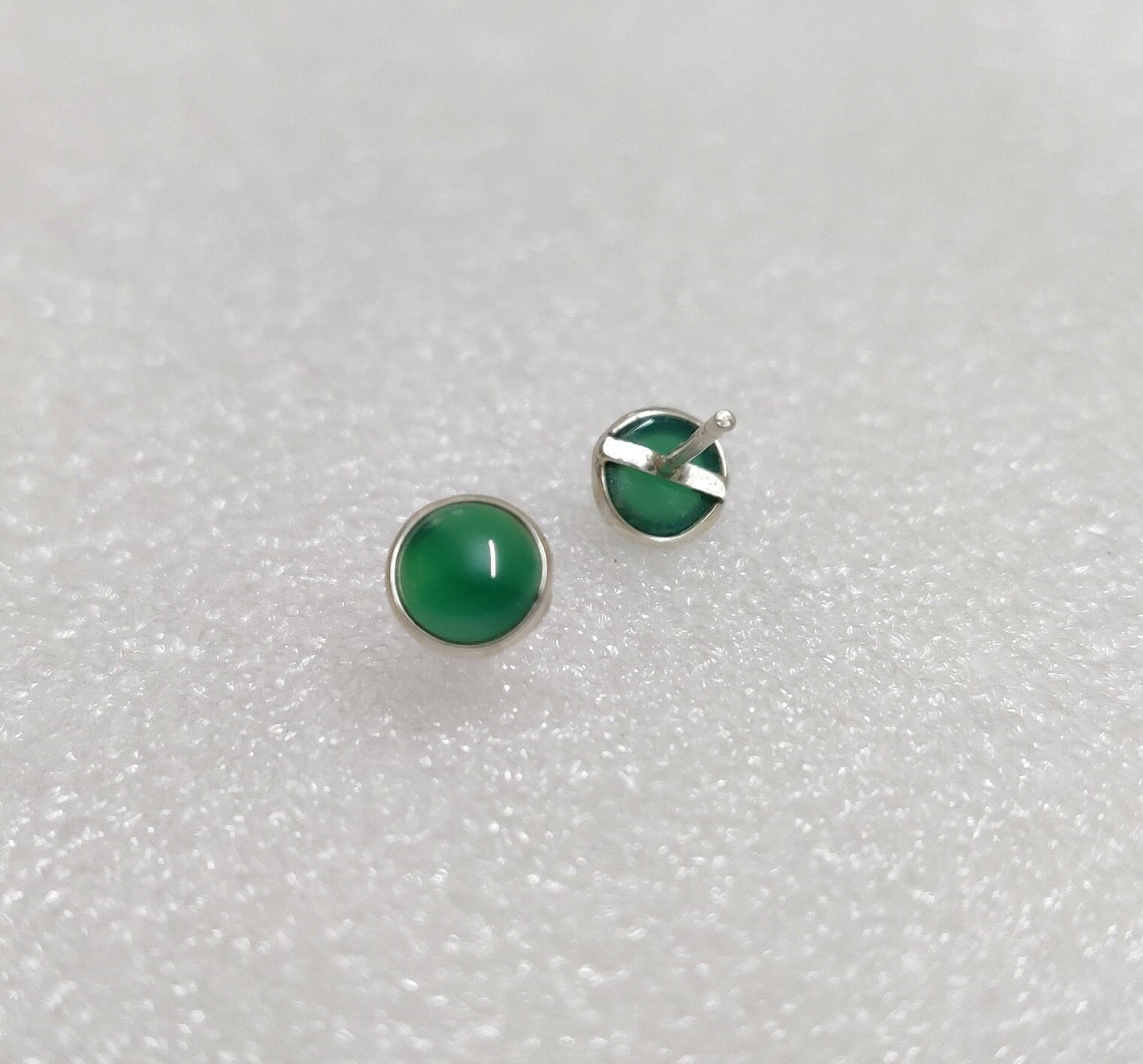 Green Onyx Stud Earrings, 925 Sterling Silver Studs, Green Gemstone Tiny Studs, Emerald Green Earrings, Daily wear Jewelry, Gift for Her