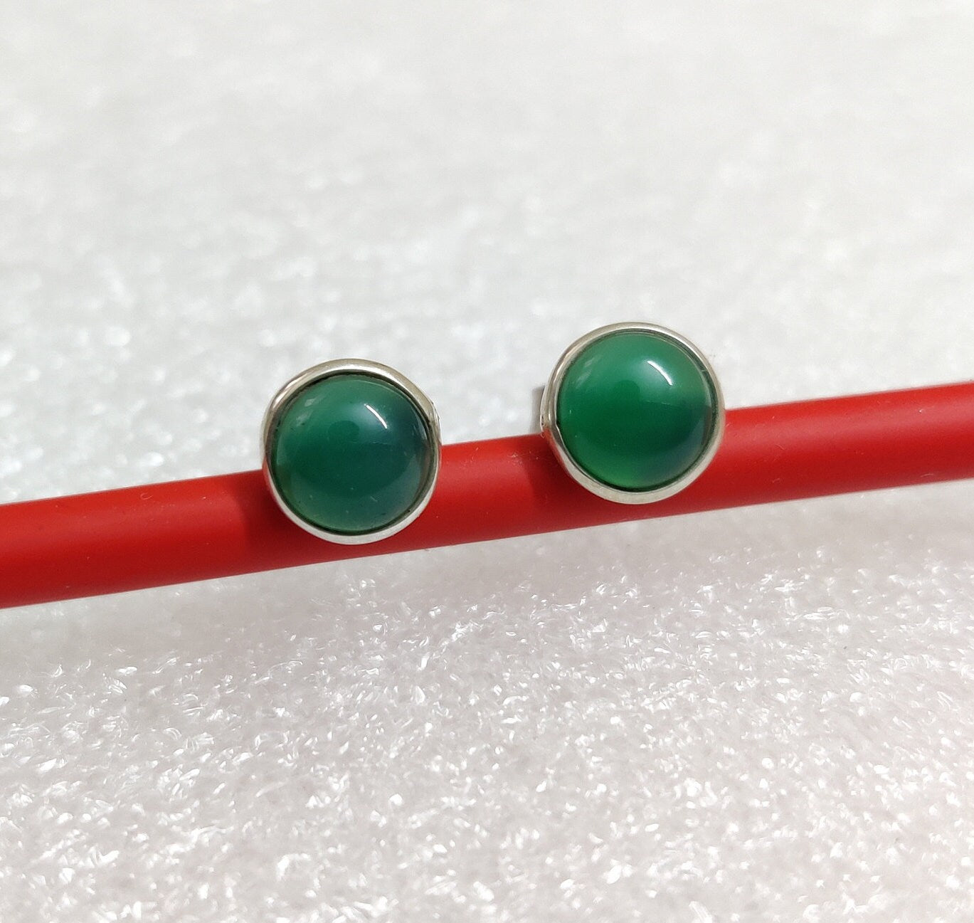 Green Onyx Stud Earrings, 925 Sterling Silver Studs, Green Gemstone Tiny Studs, Emerald Green Earrings, Daily wear Jewelry, Gift for Her