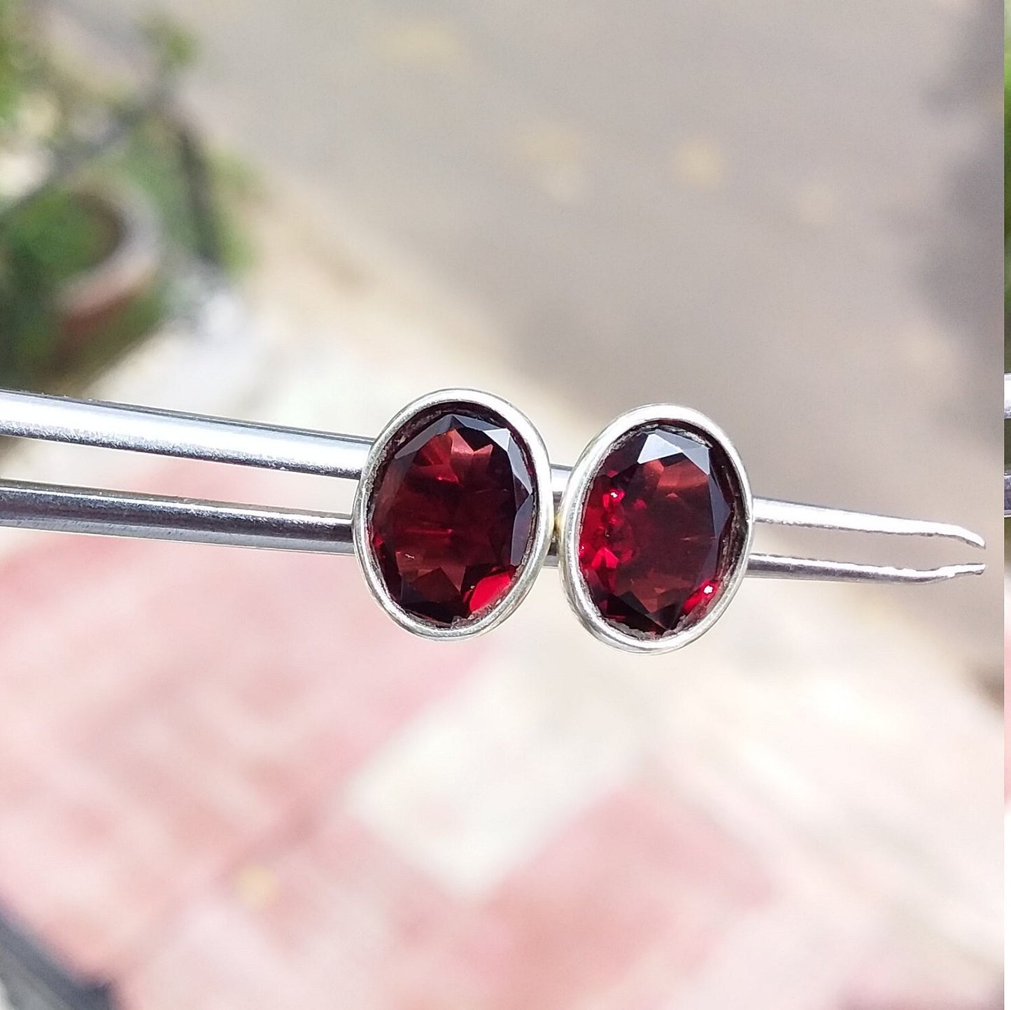 Natural Red Garnet Stud Earrings, 925 Sterling Silver Studs, Garnet Earrings, Gemstone Post Earrings, January Birthstone, Gift for Her