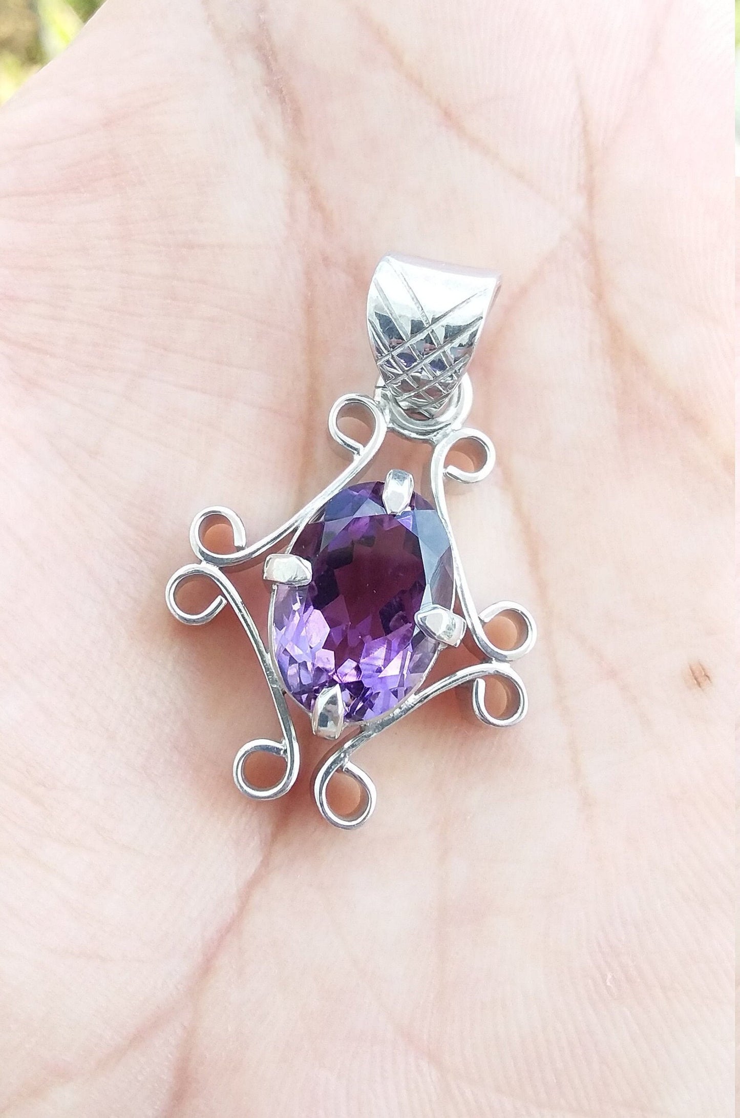 Natural Amethyst Pendant, 925 Sterling Silver Handmade Pendant, Anniversary Pendant, Gift for Her, Purple Amethyst Jewelry, Designer Pendant