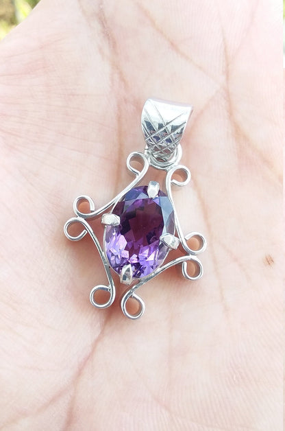 Natural Amethyst Pendant, 925 Sterling Silver Handmade Pendant, Anniversary Pendant, Gift for Her, Purple Amethyst Jewelry, Designer Pendant