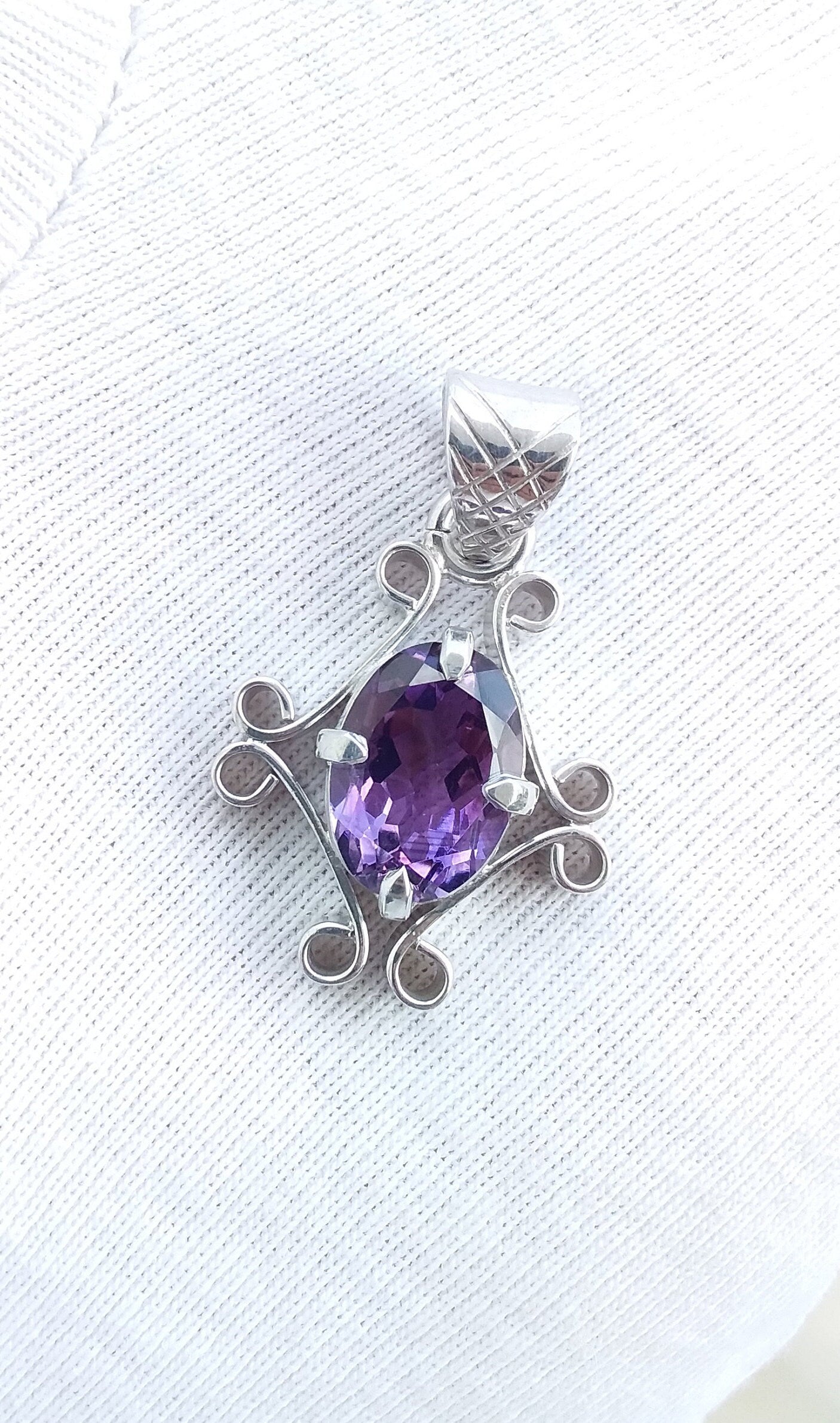 Natural Amethyst Pendant, 925 Sterling Silver Handmade Pendant, Anniversary Pendant, Gift for Her, Purple Amethyst Jewelry, Designer Pendant