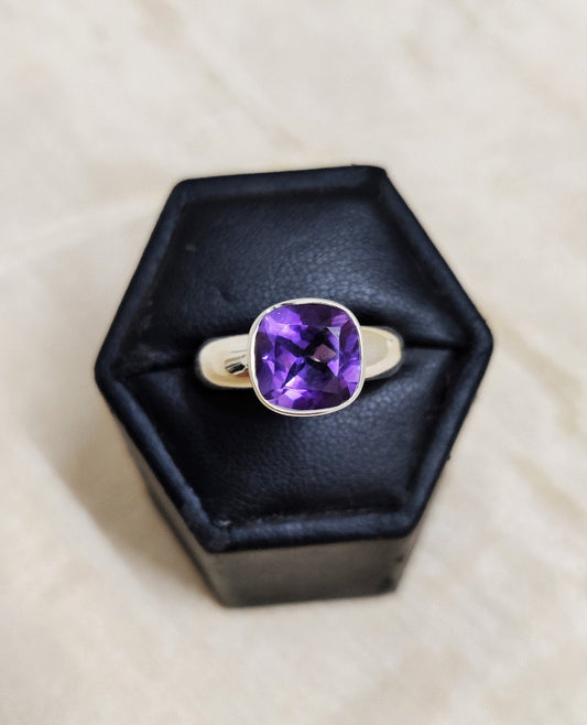 Natural Amethyst 925 Sterling Silver Handmade Ring, Healing Crystal Ring, February Birthstone Jewelry, Purple Stone Ring Size 6 & 7