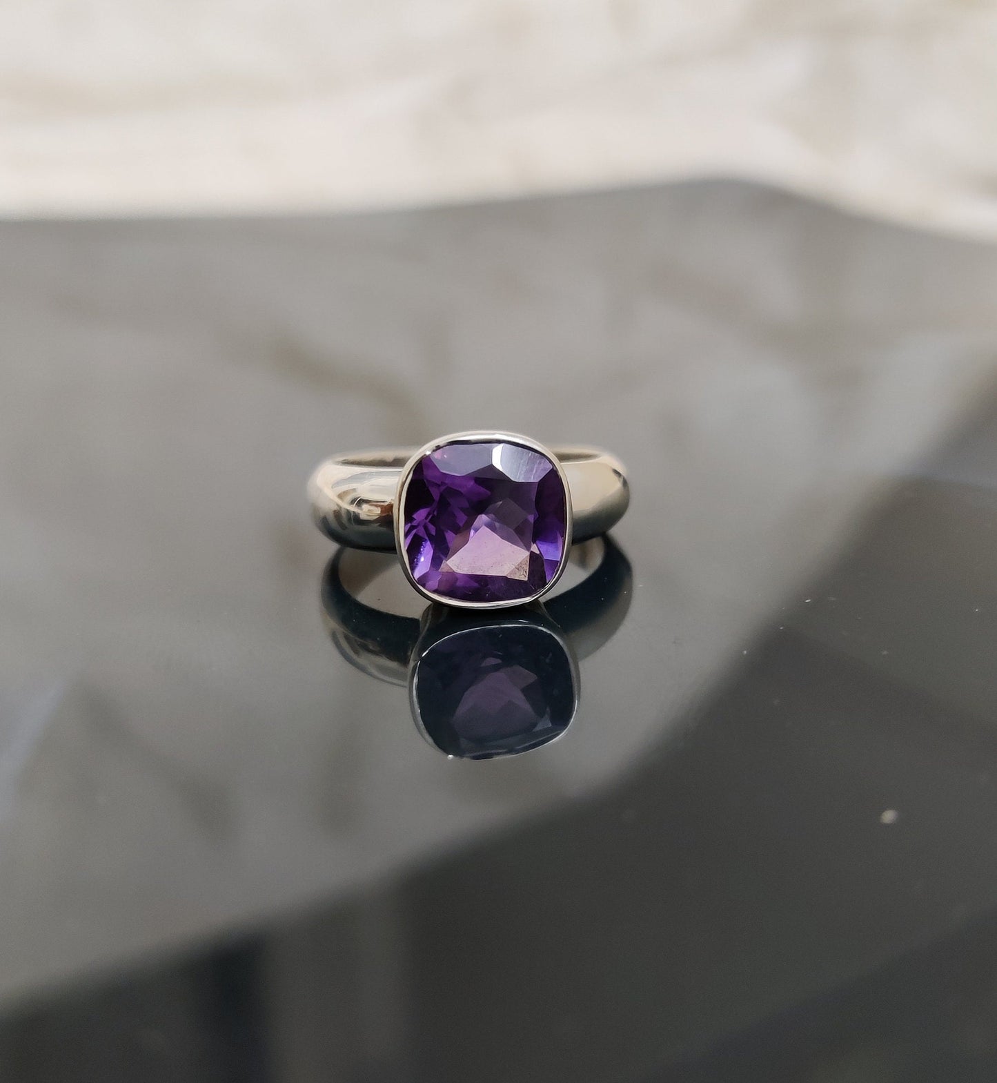 Natural Amethyst 925 Sterling Silver Handmade Ring, Healing Crystal Ring, February Birthstone Jewelry, Purple Stone Ring Size 6 & 7