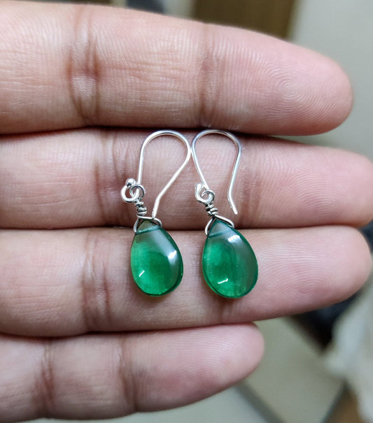 Green Hydro Glass Earrings, 925 Sterling Silver Earrings, Green Gemstone Earrings, Drops Earrings, Everyday earrings