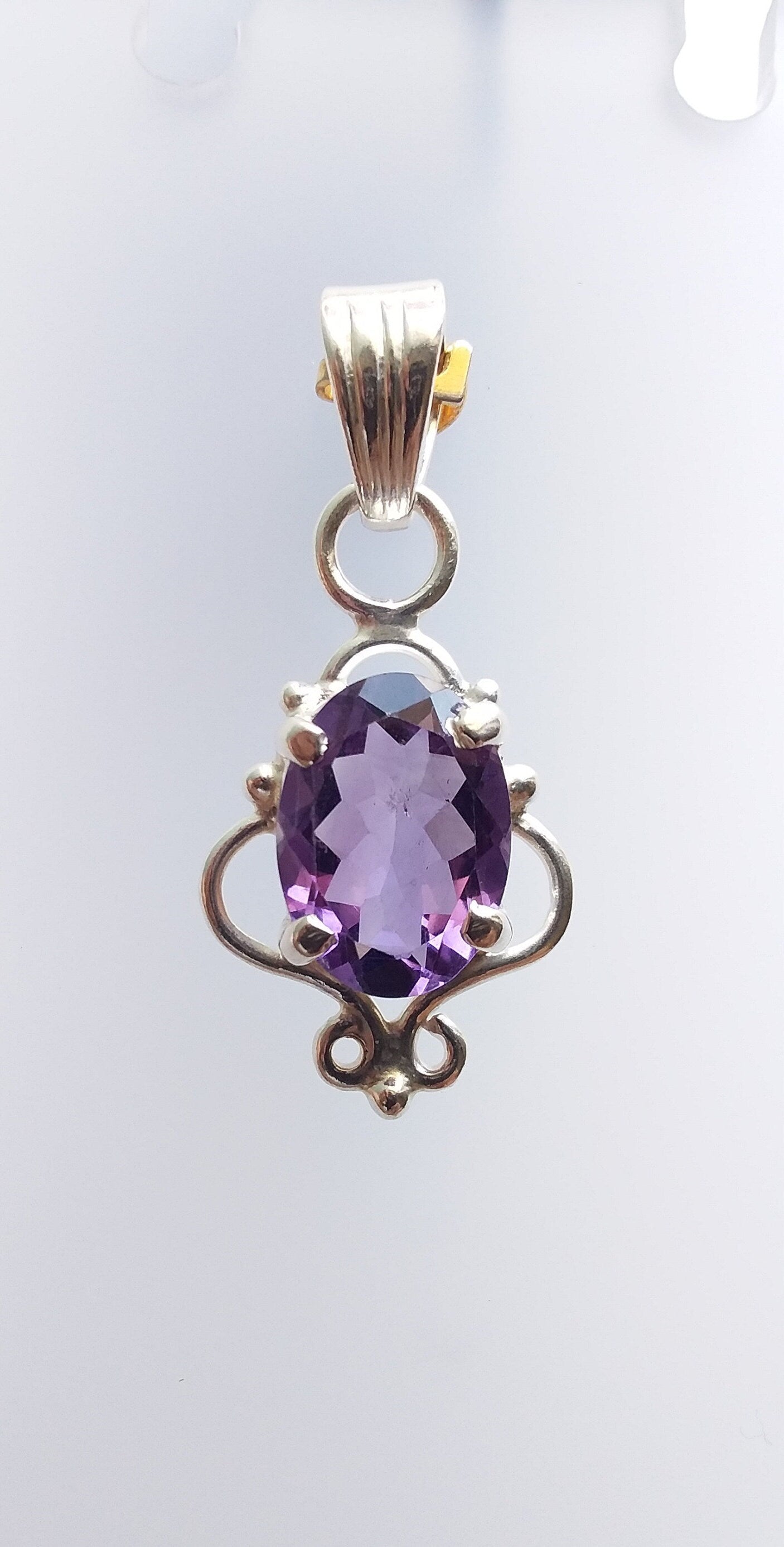 Natural Amethyst Pendant, 925 Sterling Silver Pendant, Purple Gemstone Pendant, Small Pendant, Pendant for Her, Birthday Gift