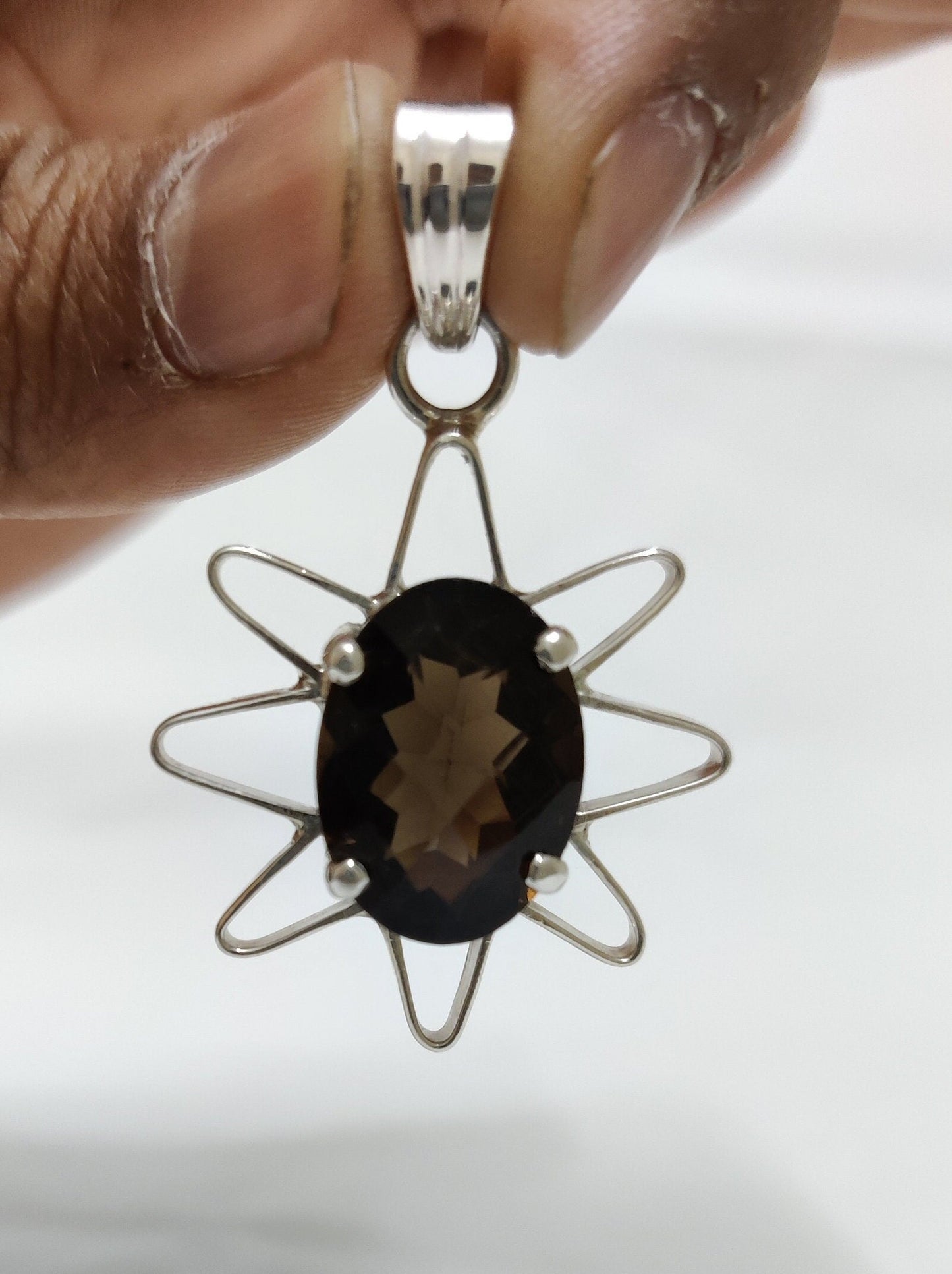 Natural Smoky Quartz Pendant, 925 Sterling Silver Pendant, Handmade Pendant, Smoky Quartz Jewelry, Star Shape Jewelry, Healing Crystal