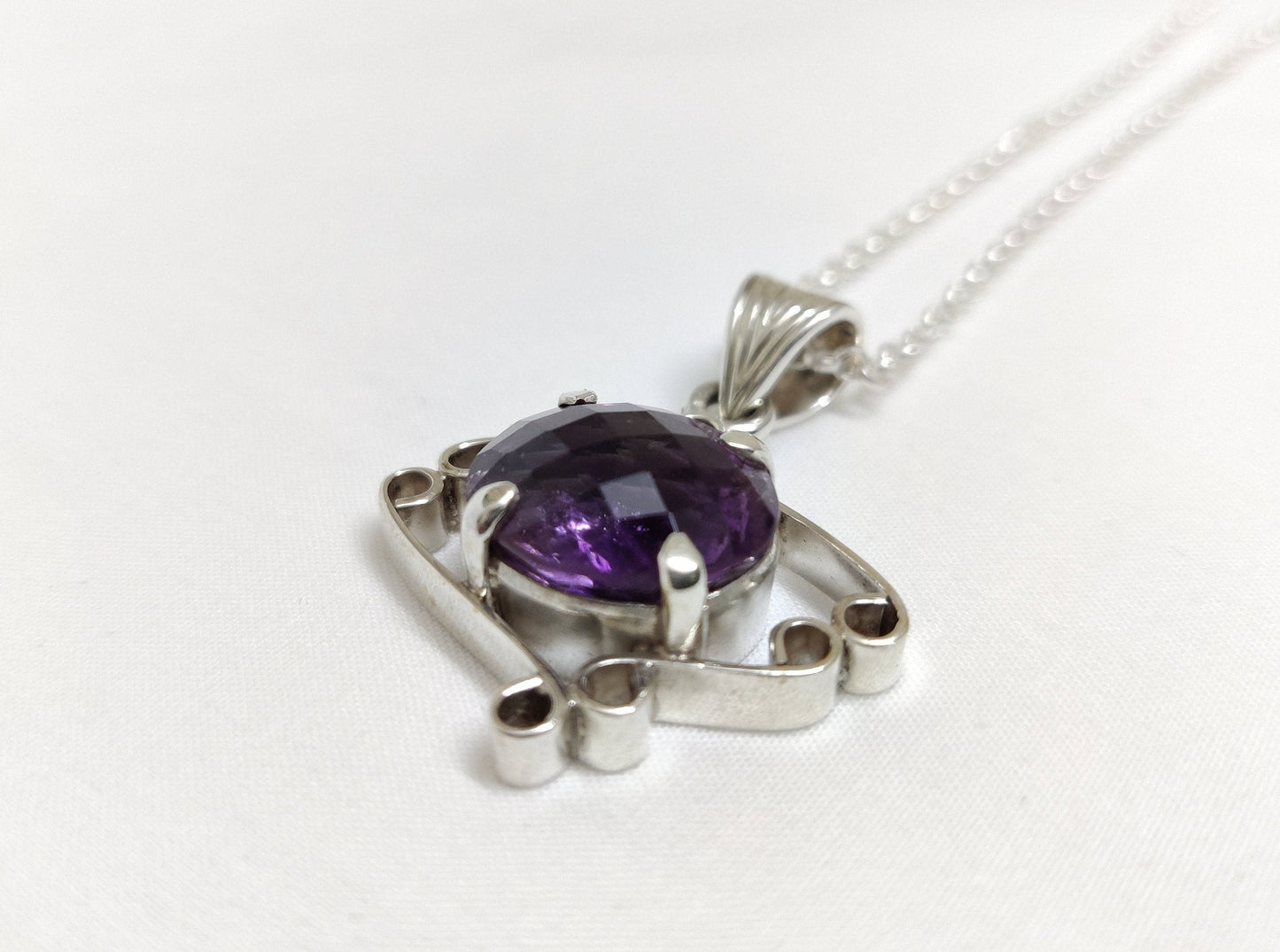 Amethyst Checker Cut pendant, Gemstone pendant, purple, 925 sterling silver, Gift for her, Natural gemstone, Unique design handmade jewelry