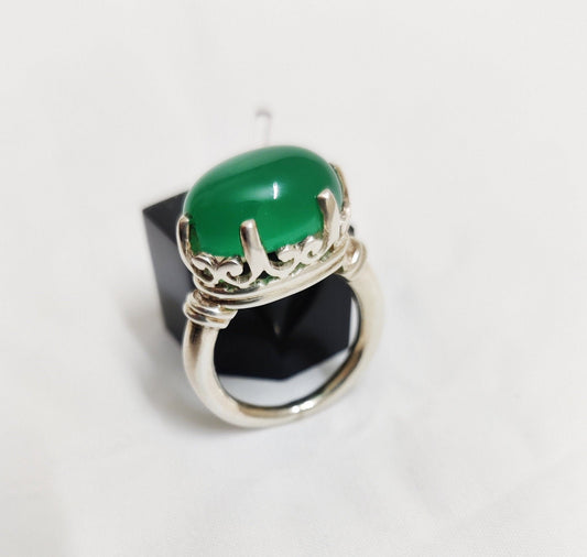 Natural Green Onyx Ring, Onyx Crown Ring, Handmade 925 Silver Ring, Boho Statement Ring, Oval Green Onyx Designer Ring, December Birthstone