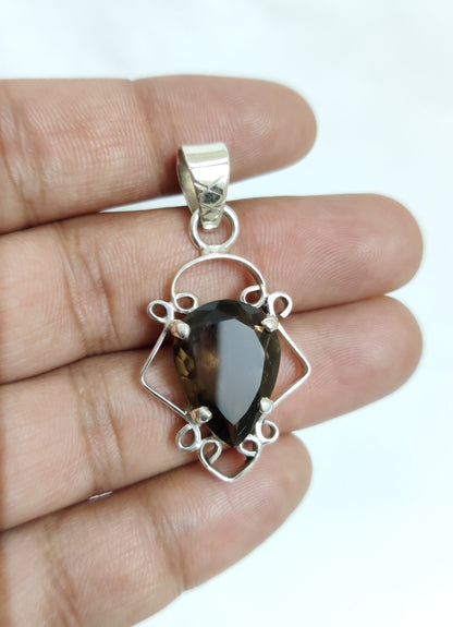 Smoky Quartz Pendant, 925 Silver Pendant, Natural Gemstone Pendant, Gift Idea for Women, Quartz Jewelry, Pear Shape Pendant