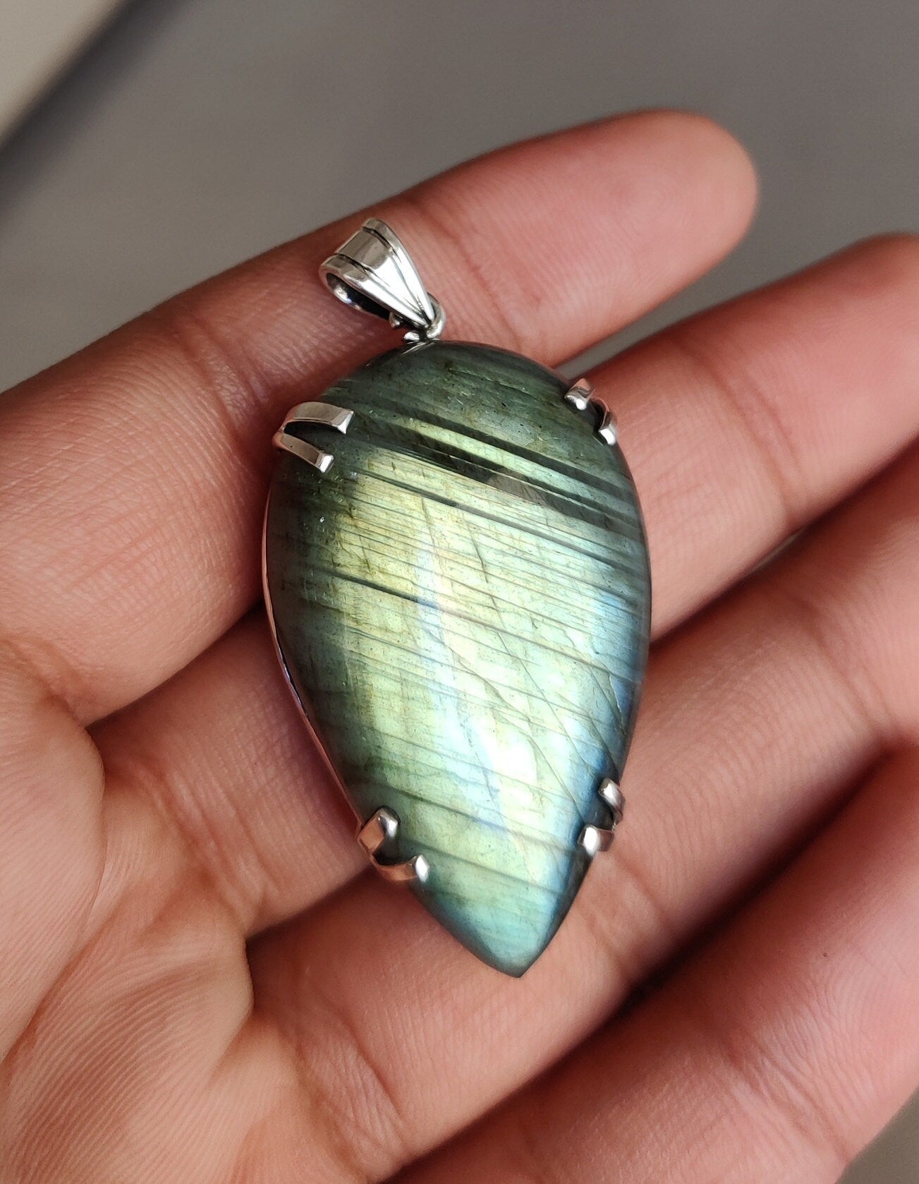 Labradorite Pendant, 925 Silver Pendant, Big Gemstone Pendant, Labradorite Teardrop Pendant, Labradorite Jewelry, Stone Jewelry