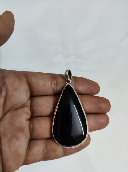 Black Onyx Pendant, 925 Silver Jewelry, Natural Black Onyx Gemstone, Cabochon Stone Pendant, Black Stone Pendant, teardrop necklace silver