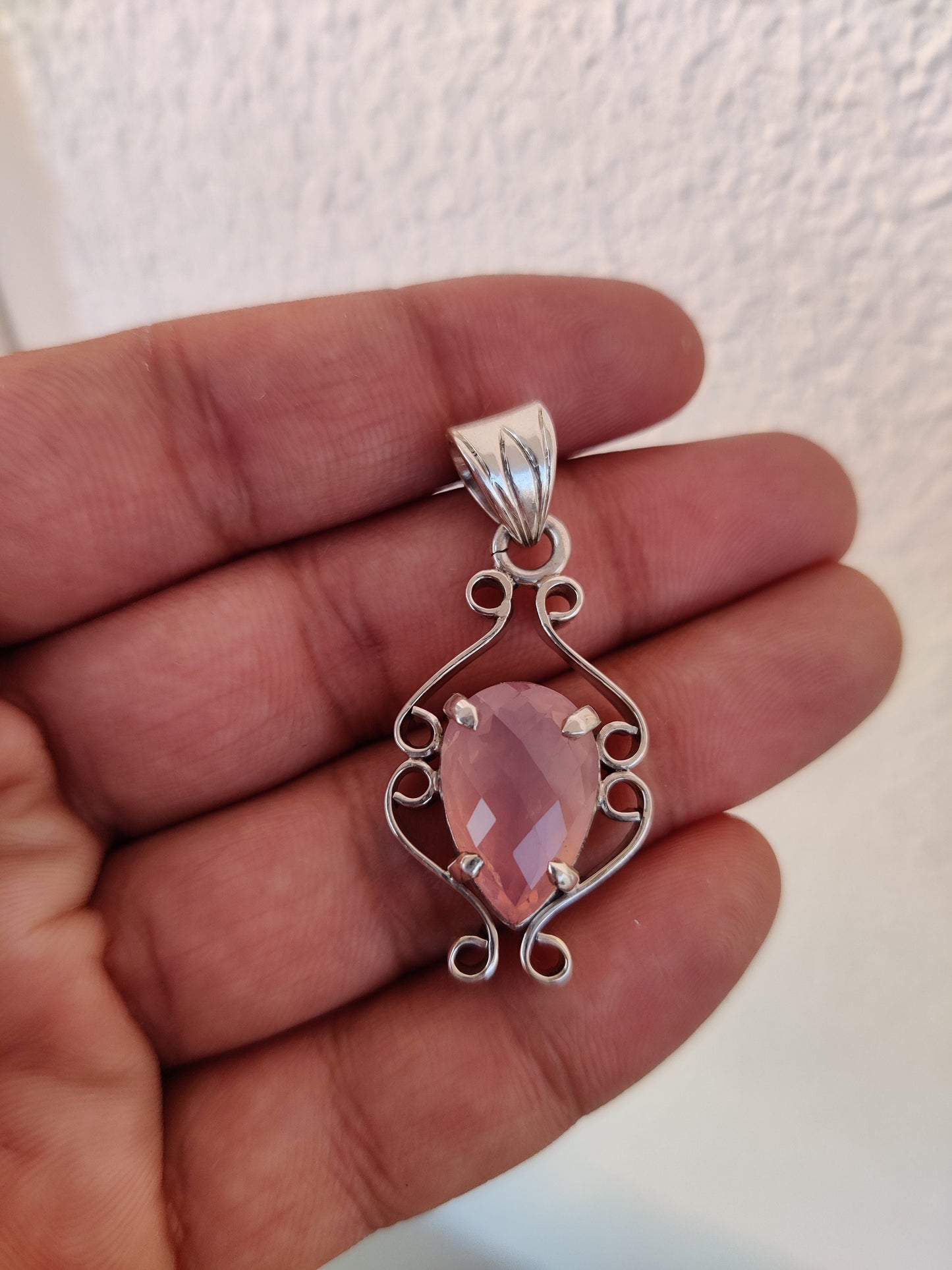 Natural Rose Quartz Silver Pendant, Faceted Gemstone Necklace, Jewelry for Women, Handmade Pendant, Gift For Her, Daily Wear Jewellery