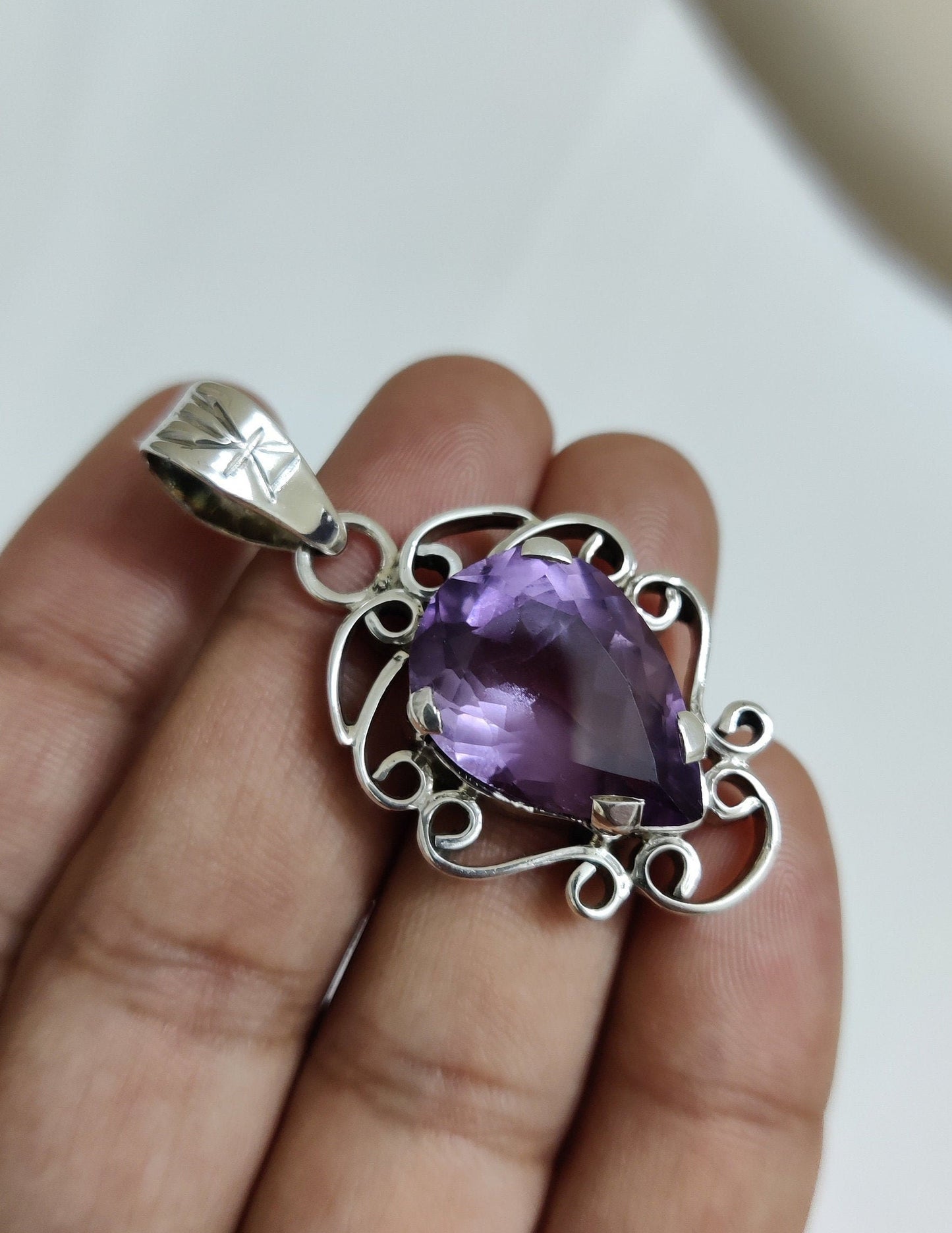 Natural Pear Shape Purple Amethyst, 925 Sterling Silver, Handmade Pendant, Small Silver Pendant, Natural Purple Gemstone, Women Jewelry