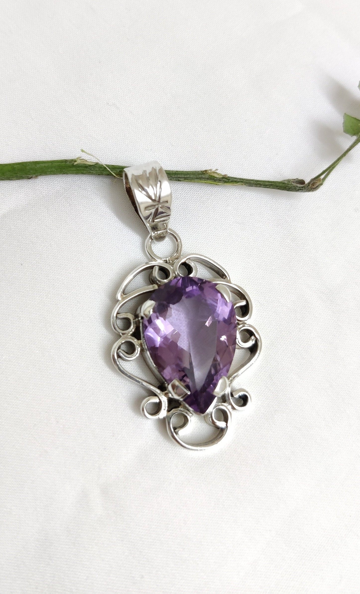 Natural Pear Shape Purple Amethyst, 925 Sterling Silver, Handmade Pendant, Small Silver Pendant, Natural Purple Gemstone, Women Jewelry