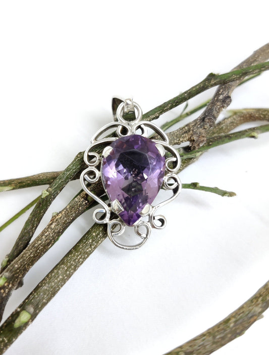 Natural Pear Shape Purple Amethyst, 925 Sterling Silver, Handmade Pendant, Small Silver Pendant, Natural Purple Gemstone, Women Jewelry