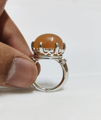 Natural Pink Moonstone Ring, Moonstone Silver Ring, 925 Silver, Prong Bezel Ring, Oval Moonstone, Boho Handmade Silver Ring, Statement Ring