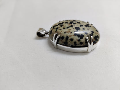 Natural Dalmation Pendant, 925 Sterling Silver Jewelry, Cabochon Necklace, Dalmation Jewelry, Dalmation Jasper Pendant, Gift for Her