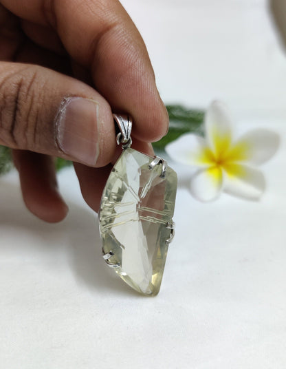 Lemon Topaz Pendant, 925 Sterling Silver Jewelry, Carving Stone Pendant, Lemon Citrine Necklace, Women Jewelry, Handmade Gift for Her