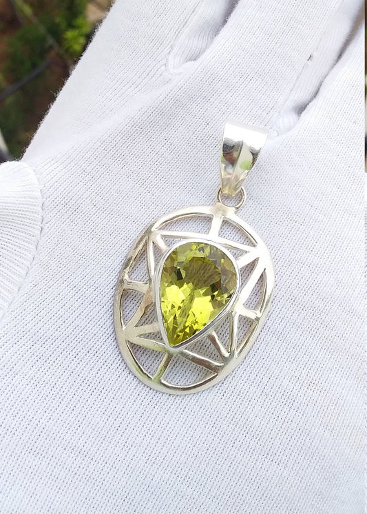 Natural Lemon Topaz Pendant - Handcrafted Gemstone Teardrop Pendant - Valentine Easter Gift - Topaz Necklace - Women Jewelry - Yellow Stone