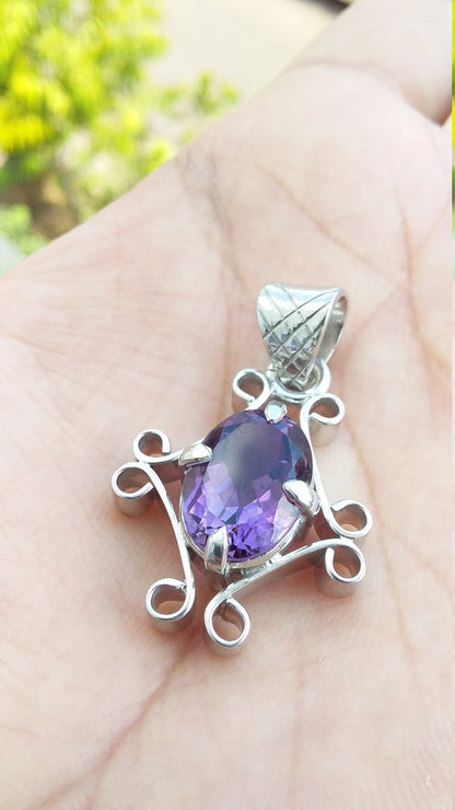 Natural Amethyst Pendant, 925 Sterling Silver Handmade Pendant, Anniversary Pendant, Gift for Her, Purple Amethyst Jewelry, Designer Pendant