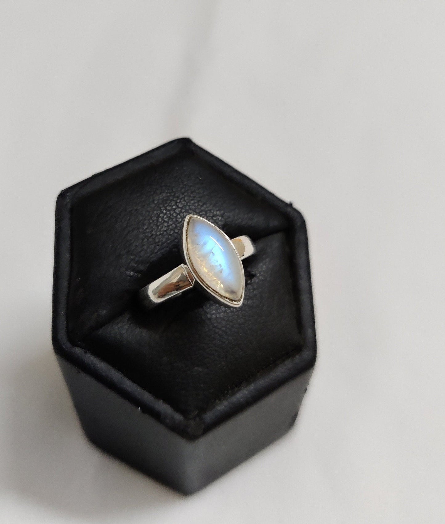 Blue Flash Rainbow Moonstone Ring, Marquise Gemstone Ring, 925 Sterling Silver Ring, Moonstone Cabochon Jewelry, Proposal Ring for Her