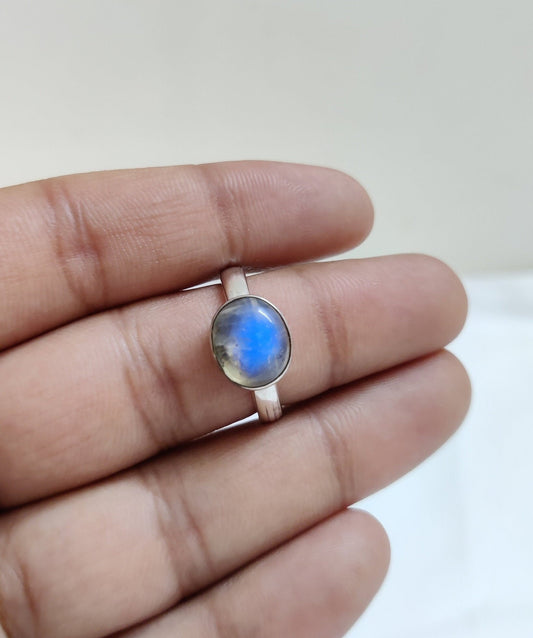 Rainbow Moonstone Ring 925 Sterling Solid Silver Jewelry Blue Fire Moonstone Ring for Women June Birthstone Gemstone Ring size 5 & 7.5