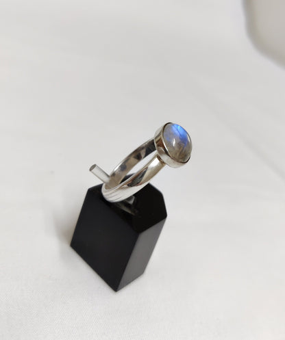 Rainbow Moonstone Ring 925 Sterling Solid Silver Jewelry Blue Fire Moonstone Ring for Women June Birthstone Gemstone Ring size 5 & 7.5
